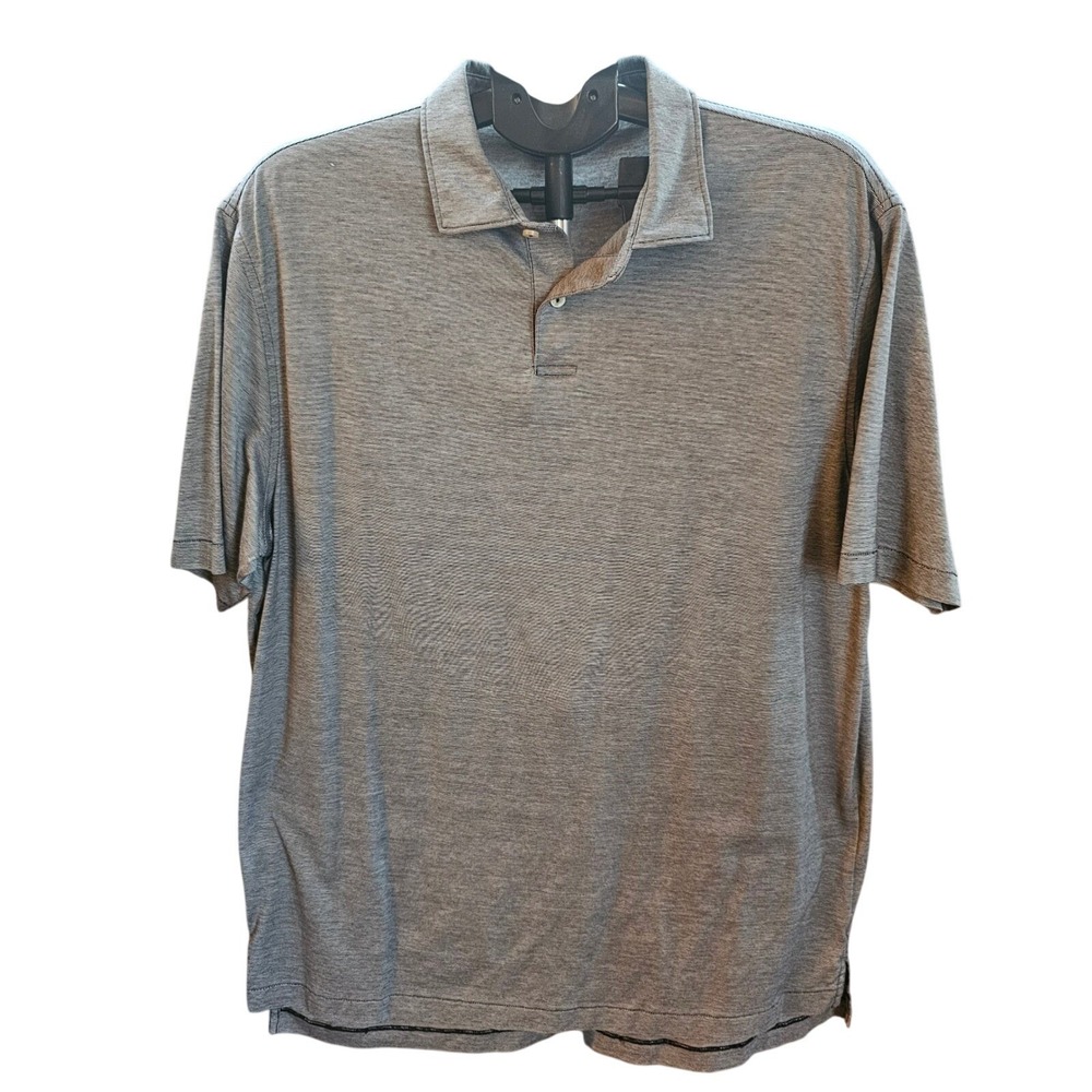 Peter Millar NanoLuxe Golf Gray Striped Polo Shirt‎ Men Size L Athleisure Casual